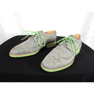 EUC! JD Fisk Gray Suede Green Accent Wingtip Oxfords Shoes Men Sz 8 M